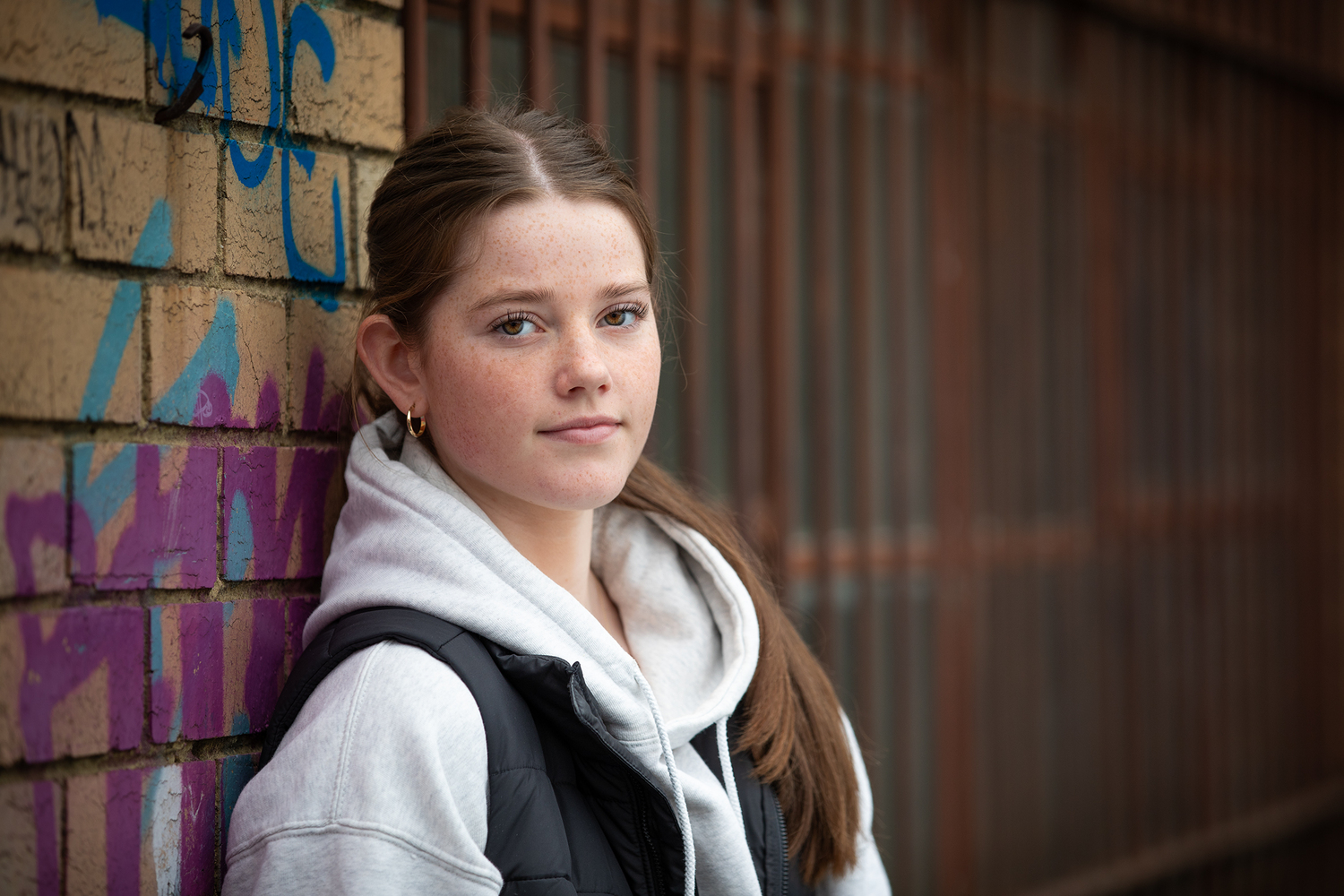 Brick, Person, Portrait, Jacket, Sweater, Sweatshirt, Female, Girl, Teen, Wall