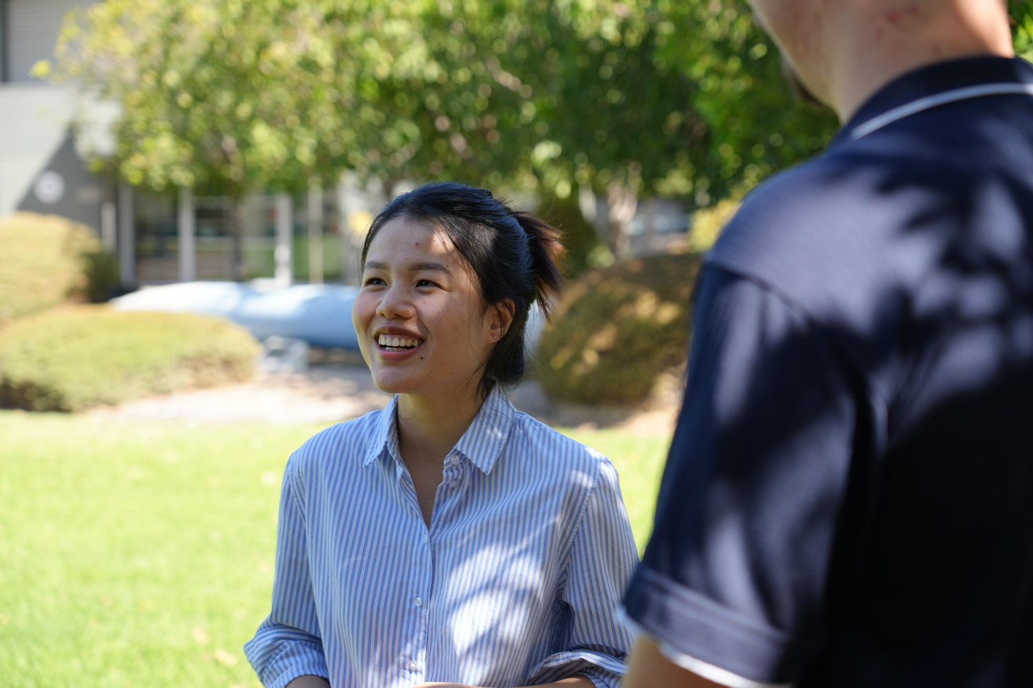 T-Shirt, Grass, Person, Smile, Shirt, Adult, Female, Woman, Male, Man