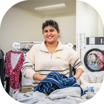 Adult, Female, Person, Woman, Photography, Building, Hospital, Laundry, Washer, Portrait