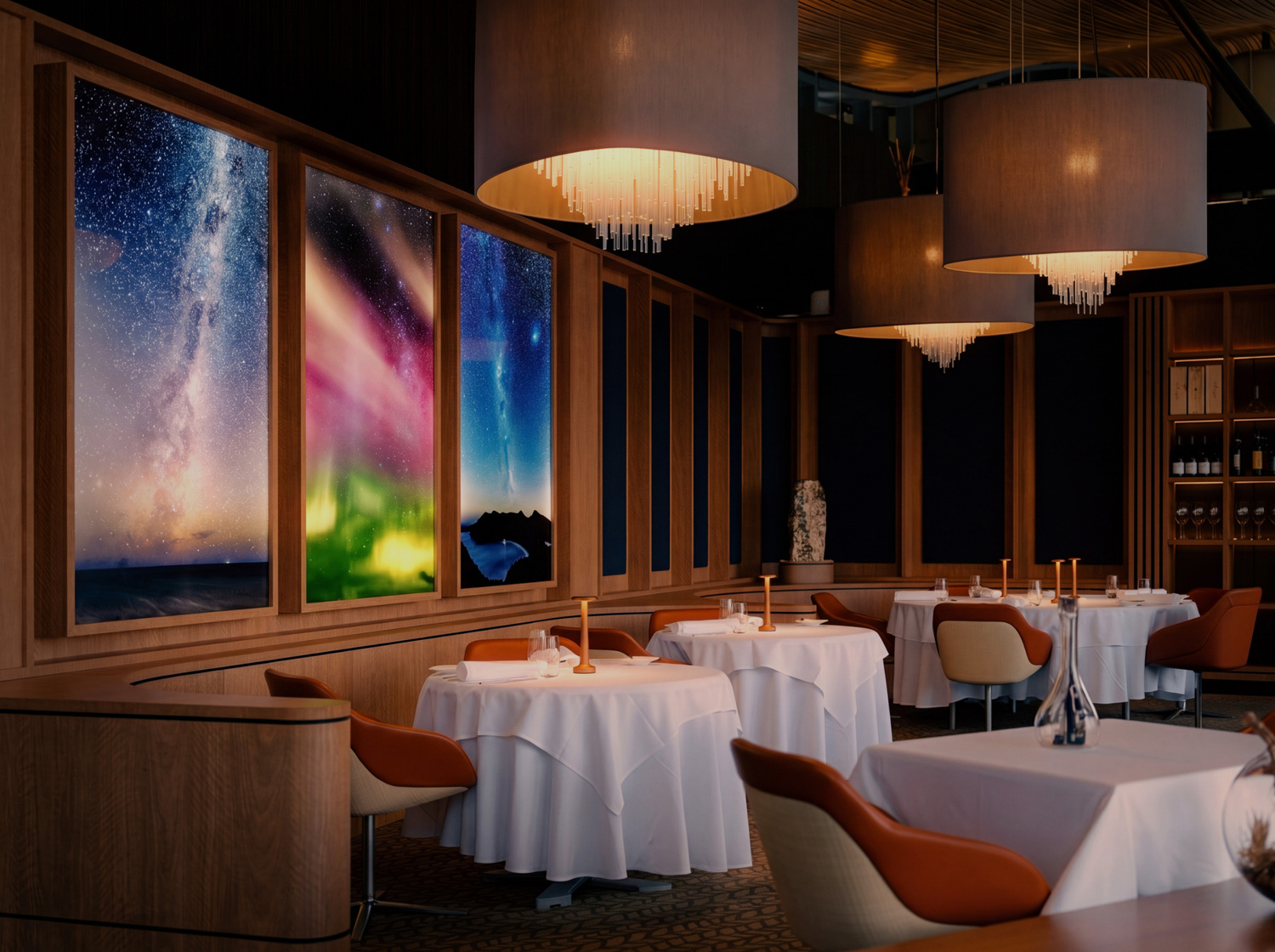 Indoors, Chair, Restaurant, Dining Table, Table, Interior Design, Building, Dining Room, Candle, Lamp