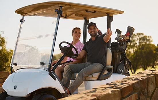 Clothing, Hat, Adult, Male, Man, Person, Vehicle, Chair, Golf, Car