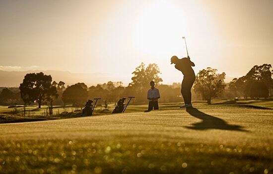 Field, Person, Nature, Outdoors, Dog, Mammal, Pet, Golf, Sport, Golf Course