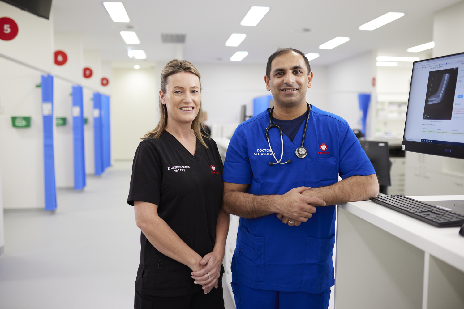 Nurse, Person, Computer Keyboard, Adult, Male, Man, Female, Woman, Ring, Monitor