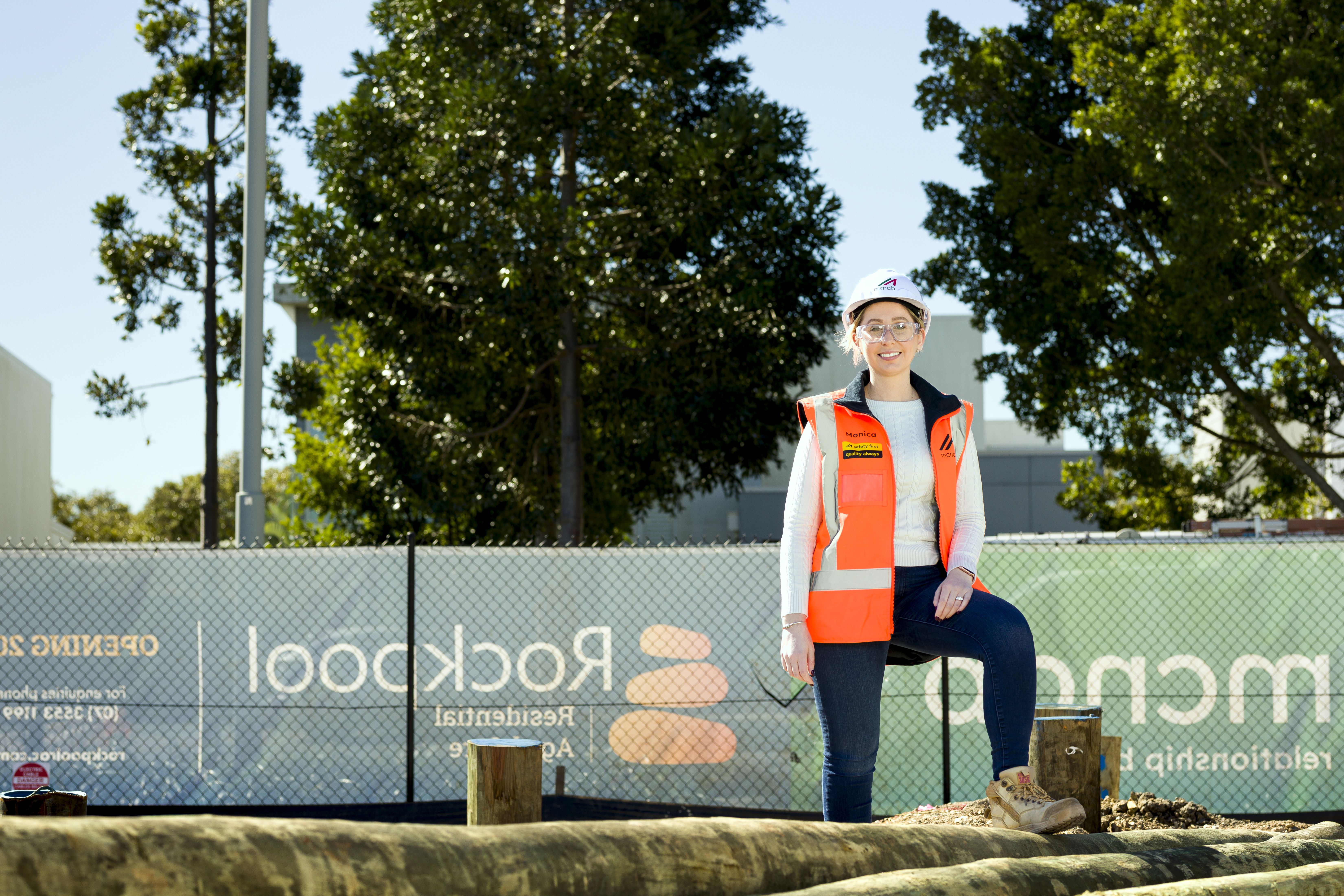Hardhat, Vest, Person, Worker, Tree, Lifejacket, Sitting, Portrait, Shoe, Jeans
