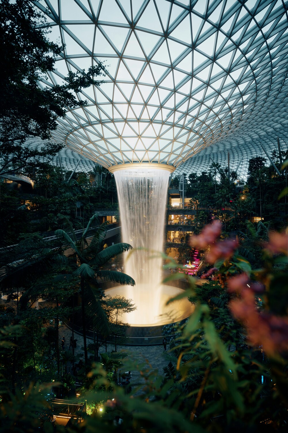 Garden, Nature, Outdoors, Fountain, Water, Shelter, Arbour, Vegetation, Person, Waterfall