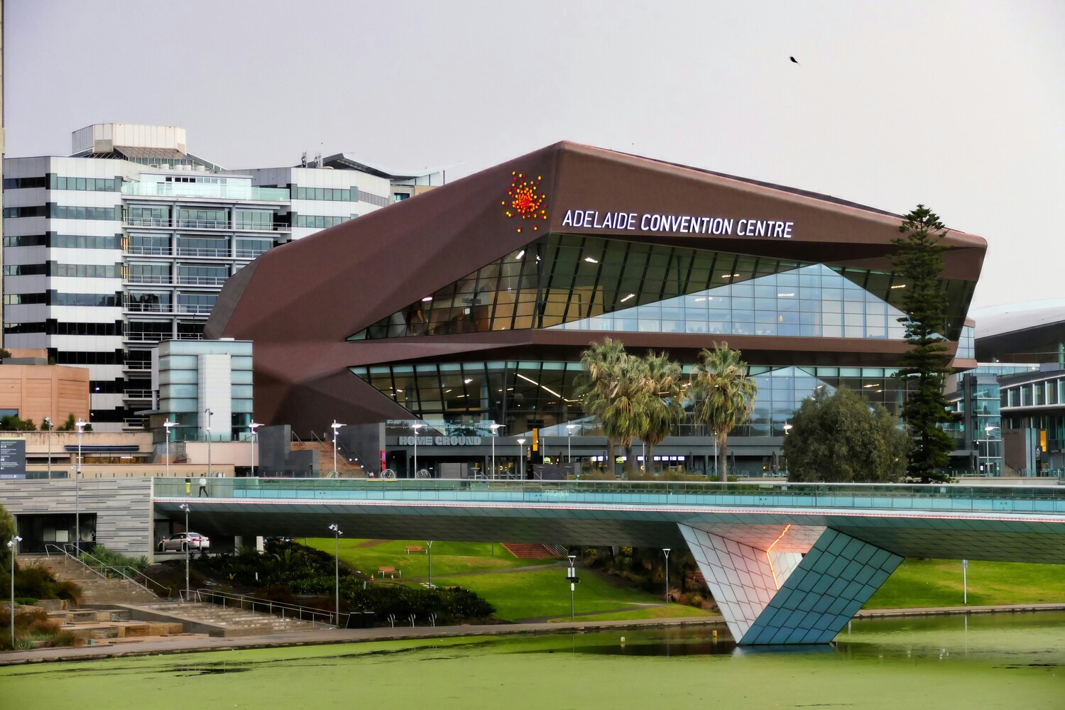 Convention Center, Office Building, City, Metropolis, Urban, Shelter, Person, Car, Bird, Airport