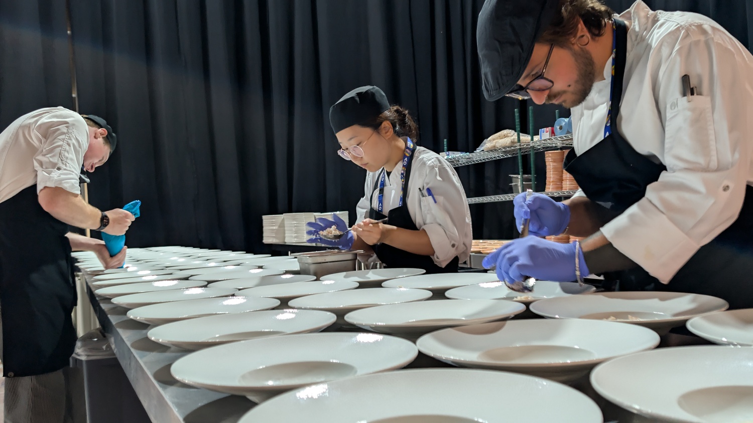 Glove, Adult, Male, Man, Person, Wristwatch, Hat, Glasses, Plate, Food Presentation