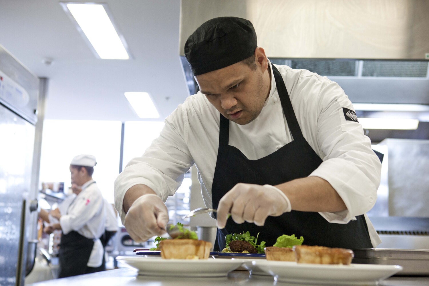 Clothing, Glove, Food, Food Presentation, Adult, Male, Man, Person, Chef, Hat