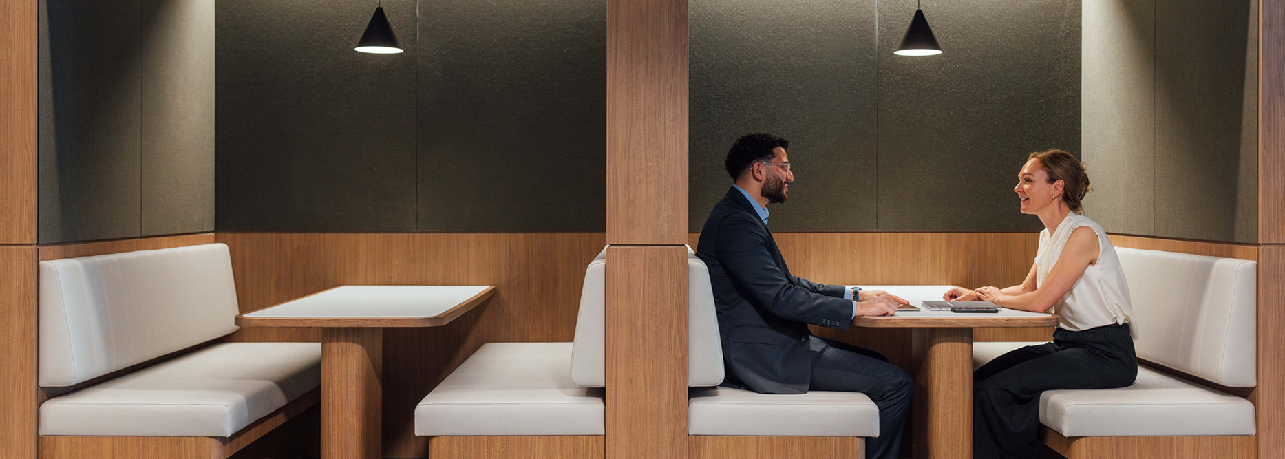 Conversation, Person, Adult, Male, Man, Female, Woman, Interview, Indoors, Coat
