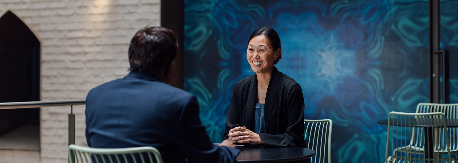 Adult, Female, Person, Woman, Male, Man, Conversation, Interview, Face, Chair