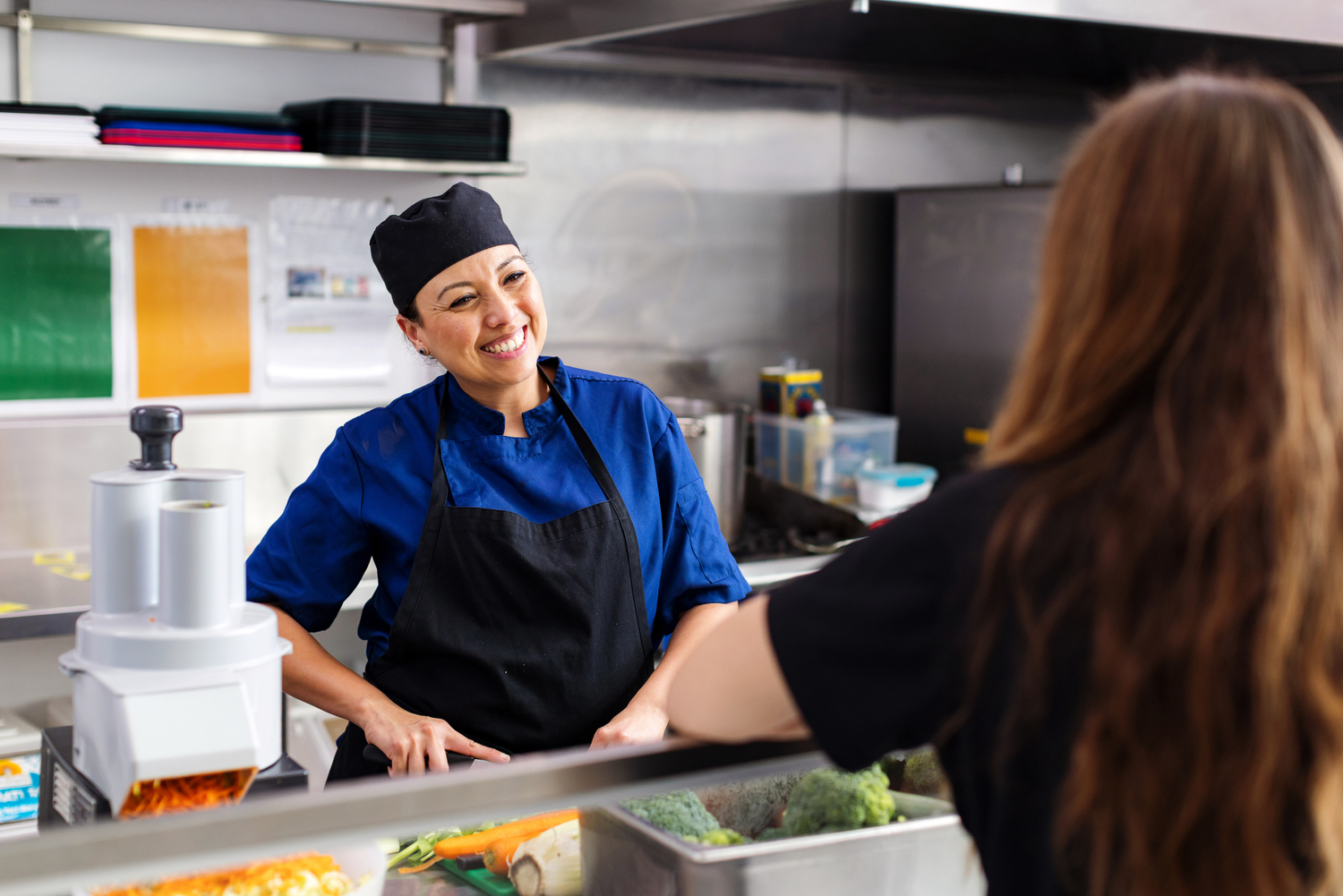 Adult, Female, Person, Woman, Chef, Clothing, Hat, Box, Head, Face