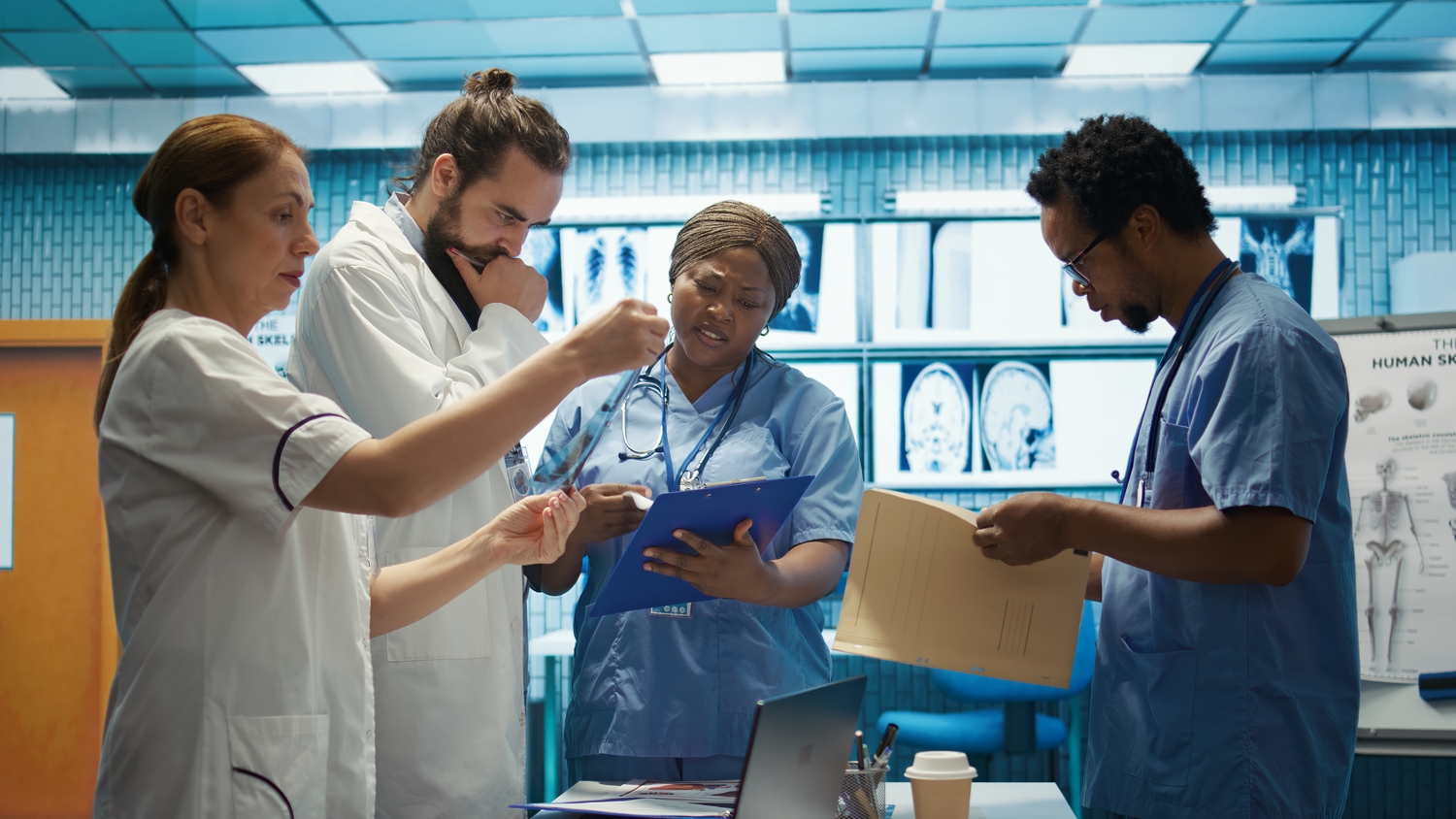 Adult, Male, Man, Person, Tablet Computer, Hospital, Laptop, Disposable Cup, Face, Nurse