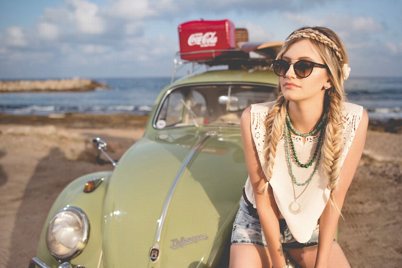Accessories, Sunglasses, Shorts, Female, Girl, Person, Teen, Portrait, Necklace, Car