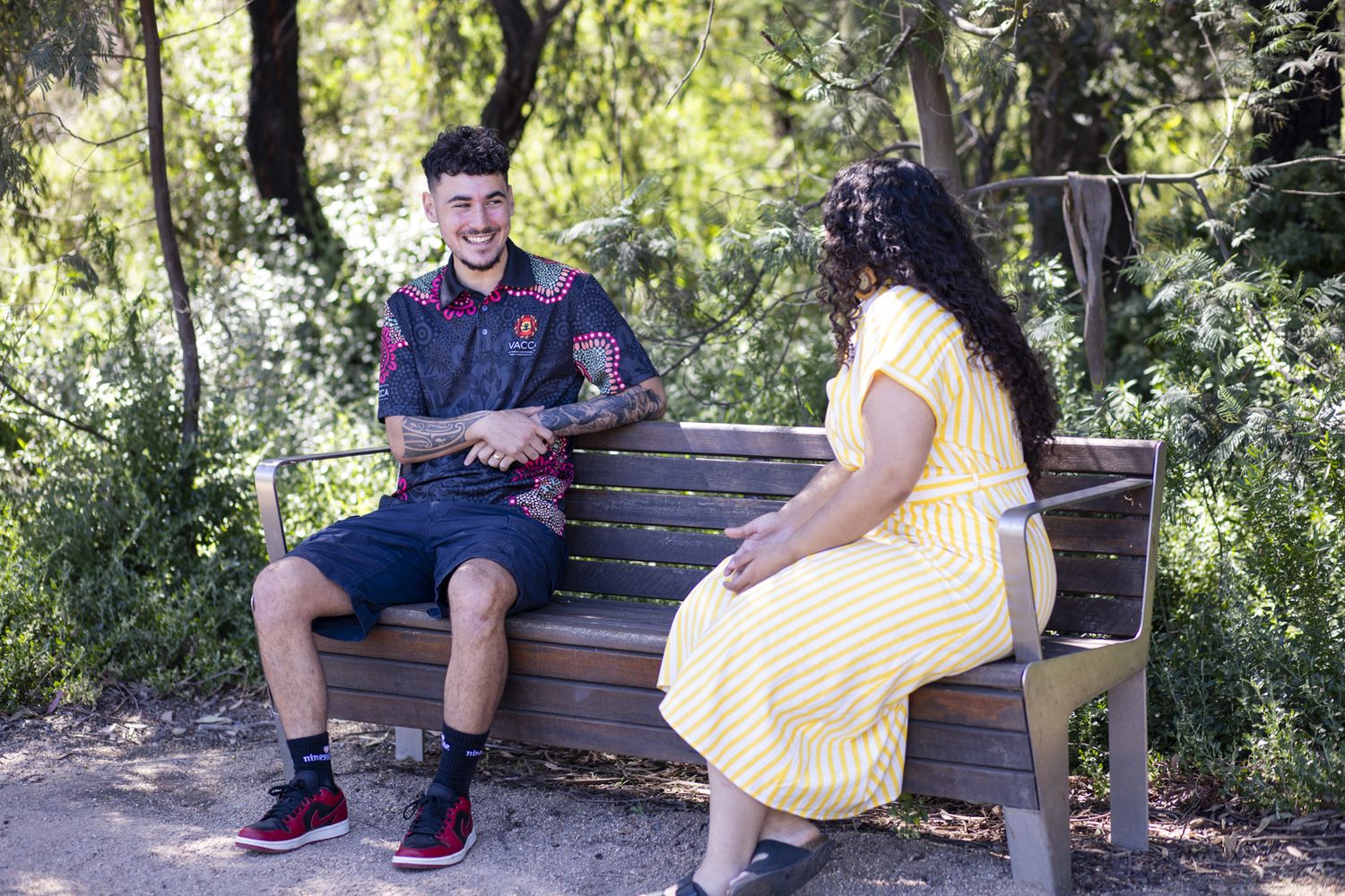 Person, Sitting, Adult, Female, Woman, Male, Man, Shoe, Bench, Shorts