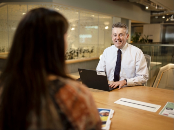 Adult, Female, Person, Woman, Male, Man, Laptop, Conversation, Interview, Head