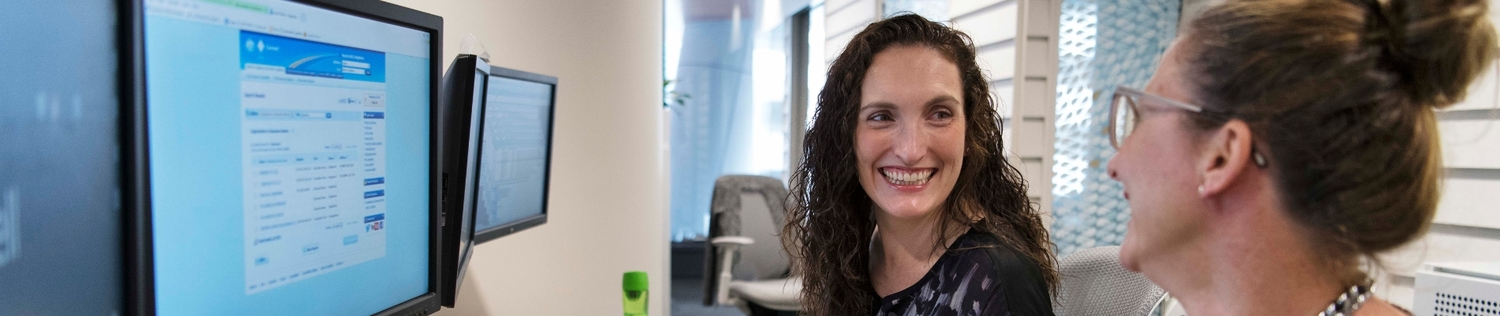 Computer Hardware, Hardware, Monitor, Screen, Adult, Female, Person, Woman, Glasses, Chair