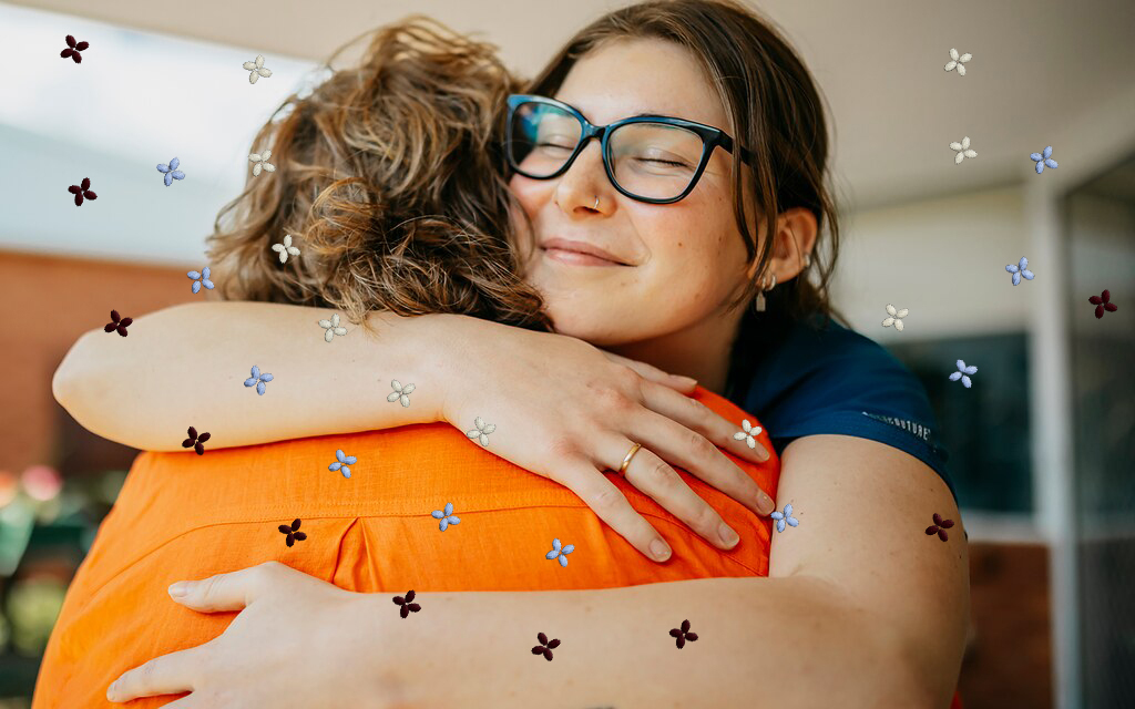 Hugging, Person, Accessories, Glasses, Adult, Female, Woman, Face, People, Photography